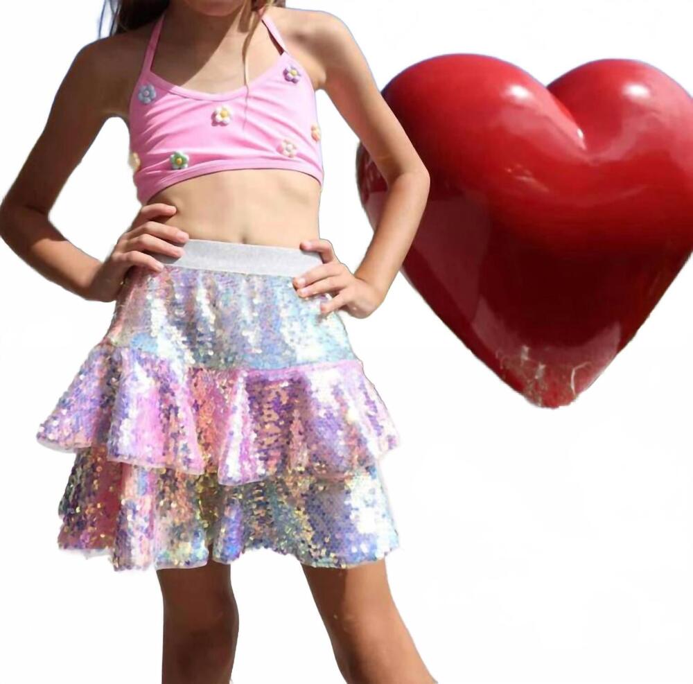 NEW LOLA + THE BOYS sequin ombre ruffle skirt in multi
